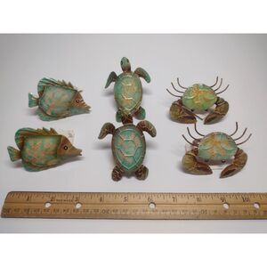 Set of 6 Coastal Beach Green Sea Turtle Fish Crab Nautical Napkin Ring Holders